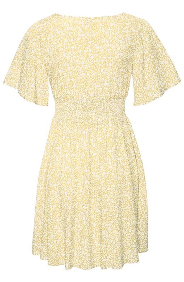 LASCANA Women's Floral Flutter Sleeve Dress, Alternate, color, Yellow