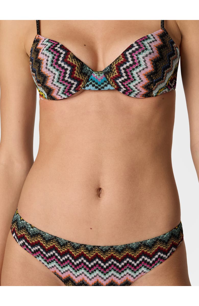 Missoni Balcony Bikini In Lamé Viscose With Zigzag Pixel-effect Pattern, Alternate, color, Black & Multicoloured