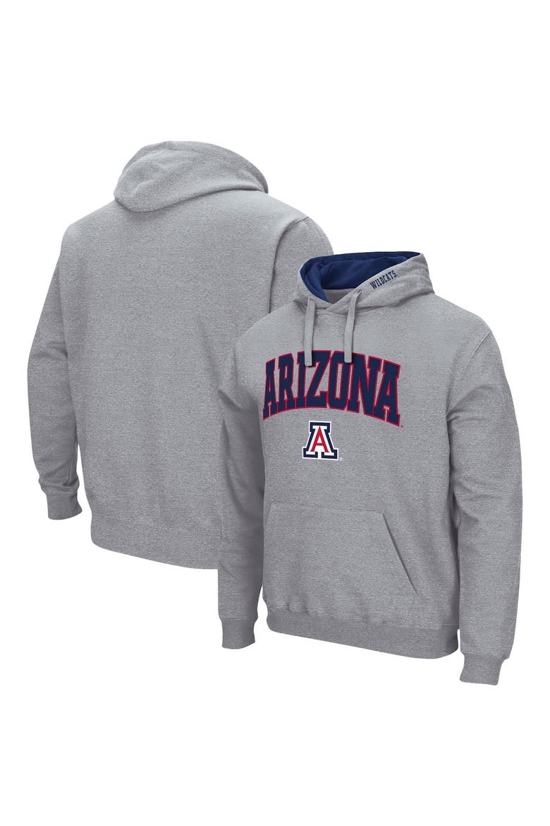 Men's Colosseum Heather Gray Arizona Wildcats Arch & Logo 3.0 Pullover Hoodie, Main, color, Heather Gray