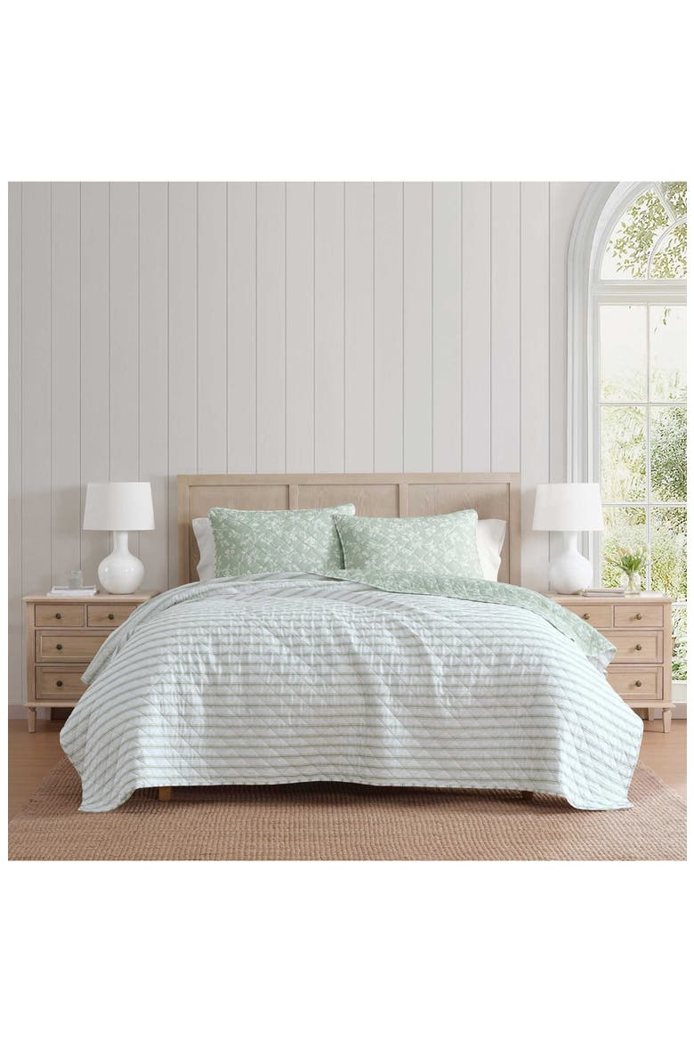 French Bird Floral Reversible Quilt Set, Alternate, color, GREY GREEN/ WHITE