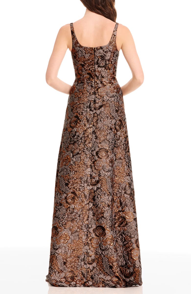 Dress the Population Vienna Metallic Floral Jacquard A-Line Gown, Alternate, color, Bronze Multi