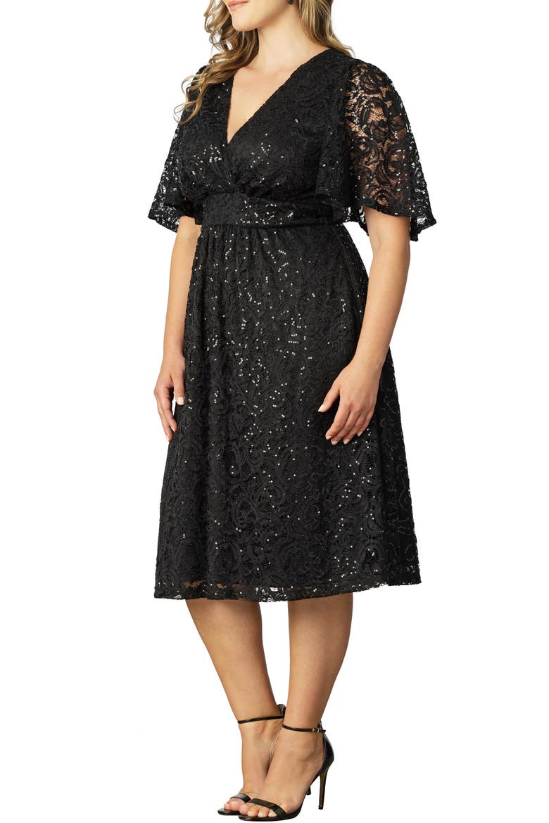 Starry Sequin Lace Fit & Flare Cocktail Dress, Alternate, color, ONYX