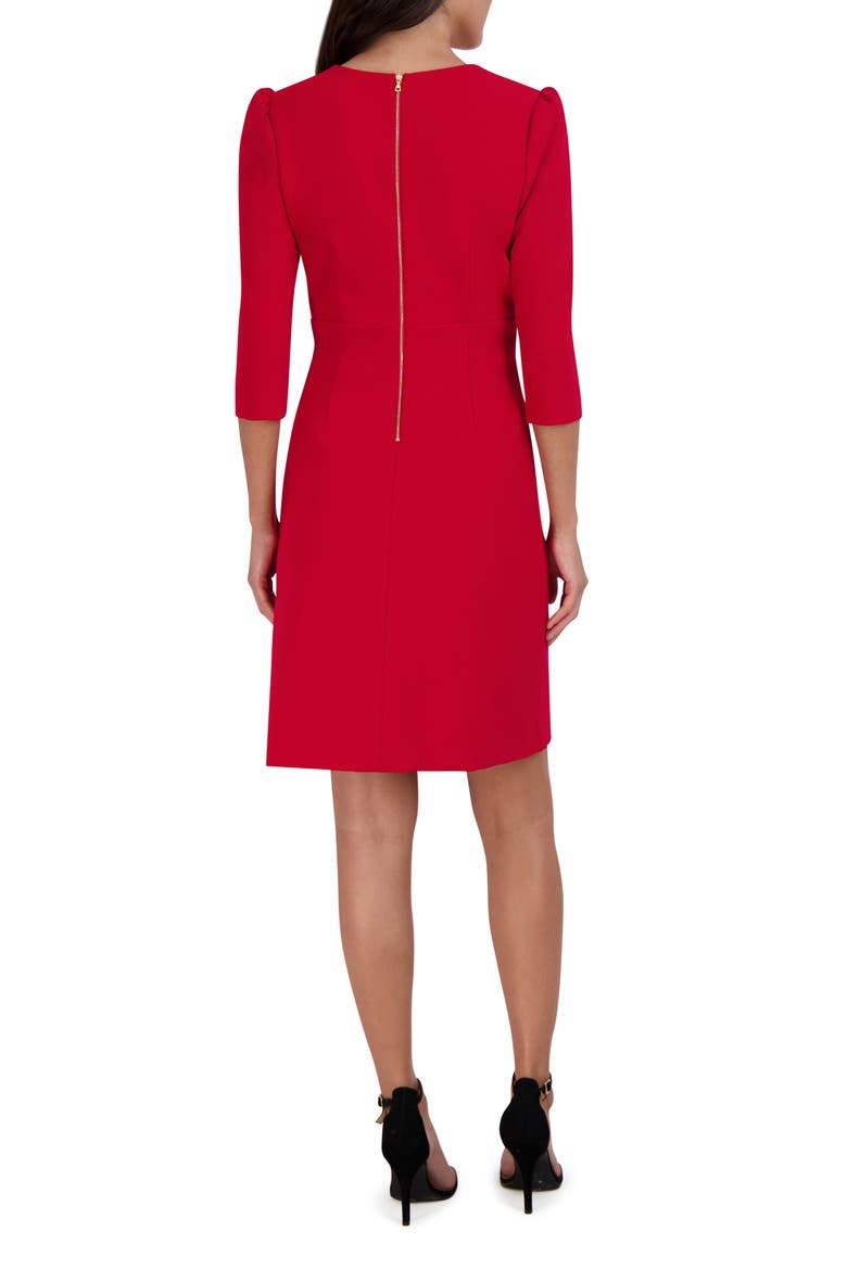 Cascade Ruffle Crepe Sheath Dress, Alternate, color, RED