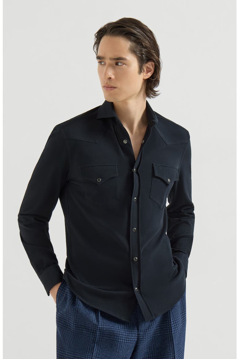 Cotton piqué western shirt, Main, color, Navy Blue