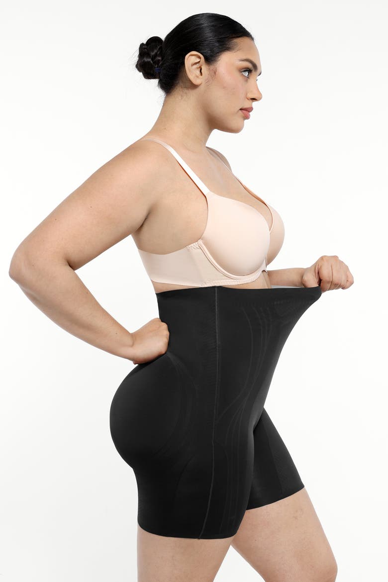 Tummy Control Flawless Smoothing Mid-Thigh Shorts, Alternate, color, Jet Black
