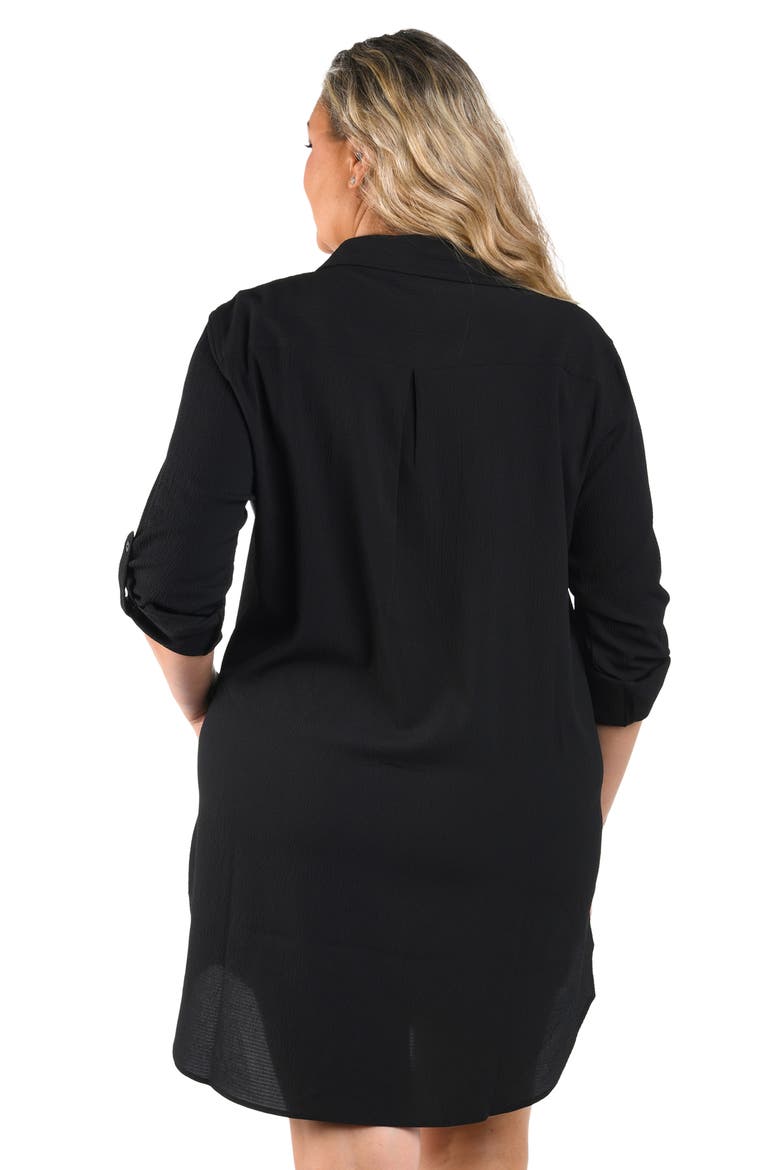 Crinkle Crepe Swim Cover-Up Camp Shirt, Alternate, color, BLACK
