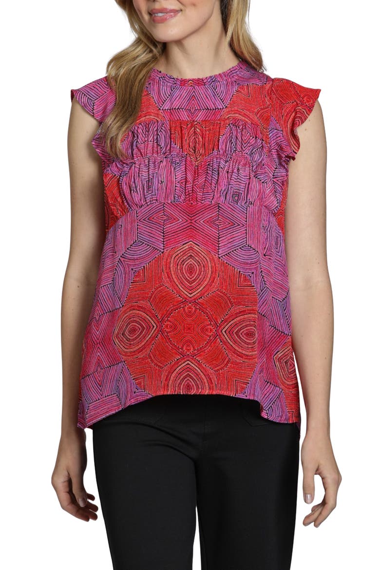 Floral Print Flutter Sleeve Top, Main, color, RED/ PURPLE MULTI