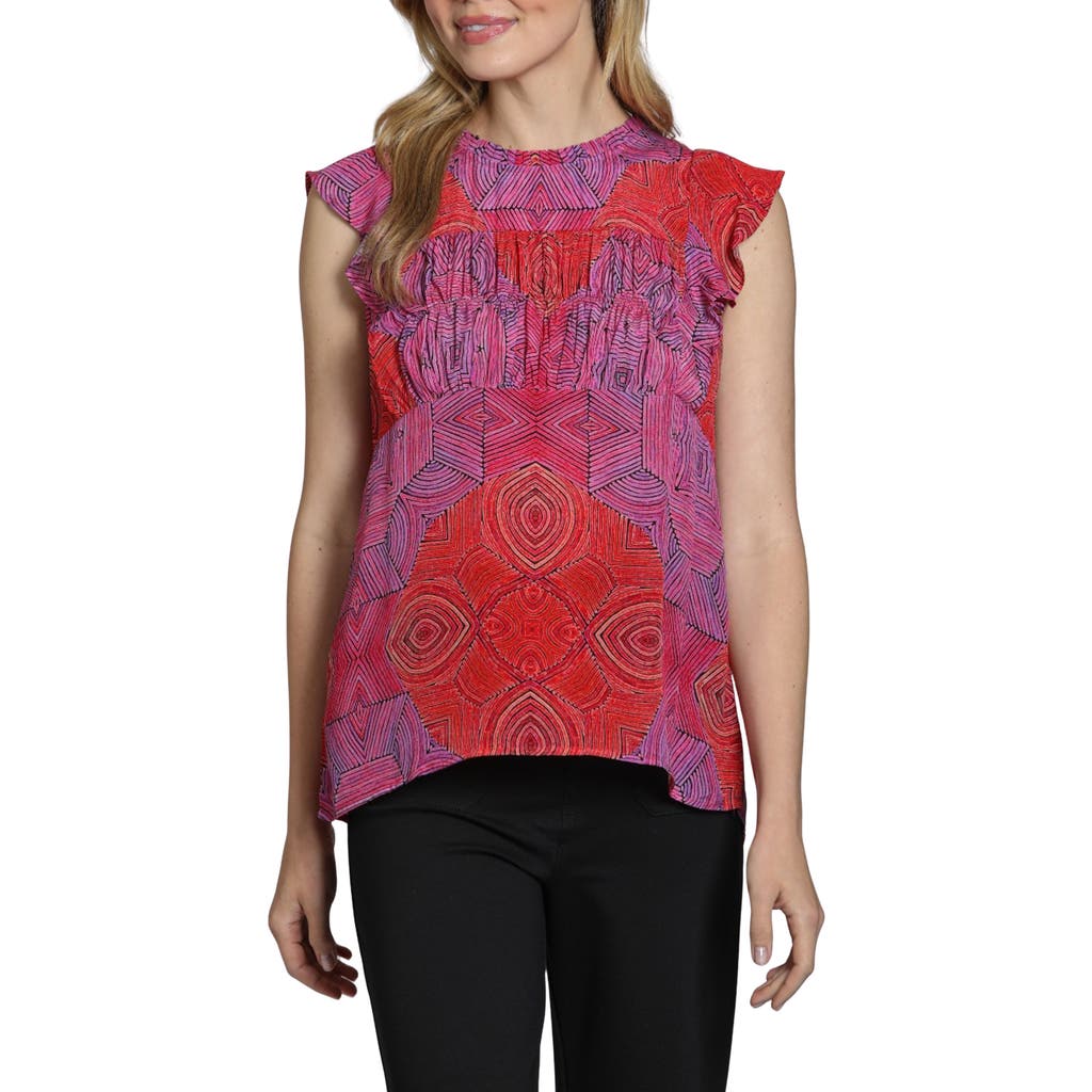 Apny Floral Print Flutter Sleeve Top In Red/purple Multi