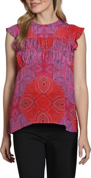 APNY Floral Print Flutter Sleeve Top
