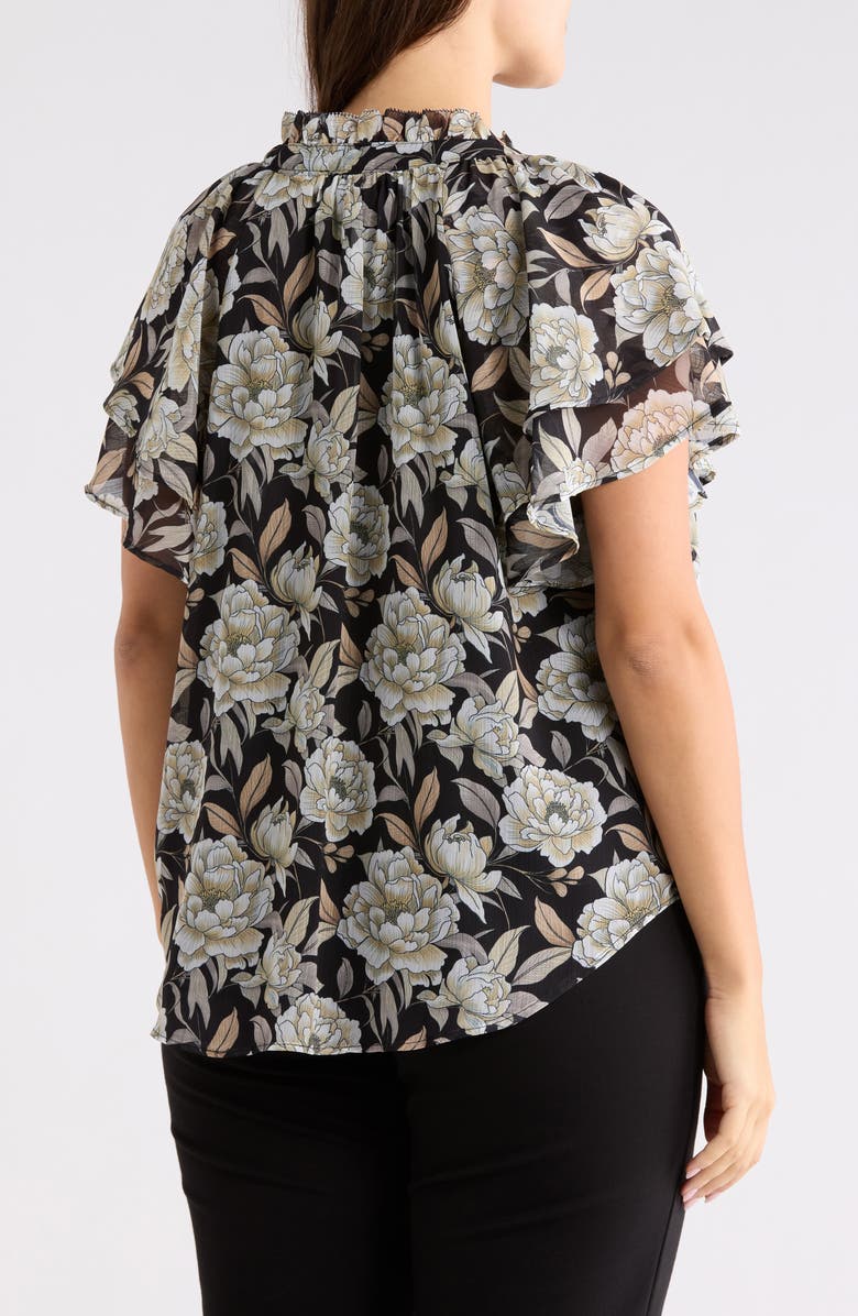 Catherine Malandrino Floral Flutter Sleeve Top, Alternate, color, Floating Peonies Print