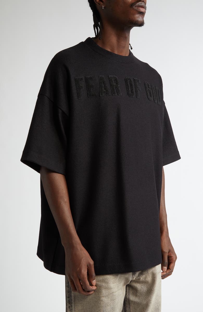 Fear of God Logo Patch Short Sleeve Merino Wool T-Shirt, Alternate, color, Black