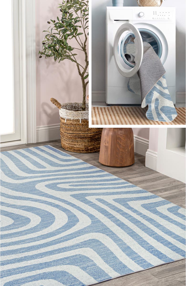 JONATHAN Y Maze Abstract Two-Tone Low-Pile Machine-Washable Area Rug, Alternate, color, Blue/Cream