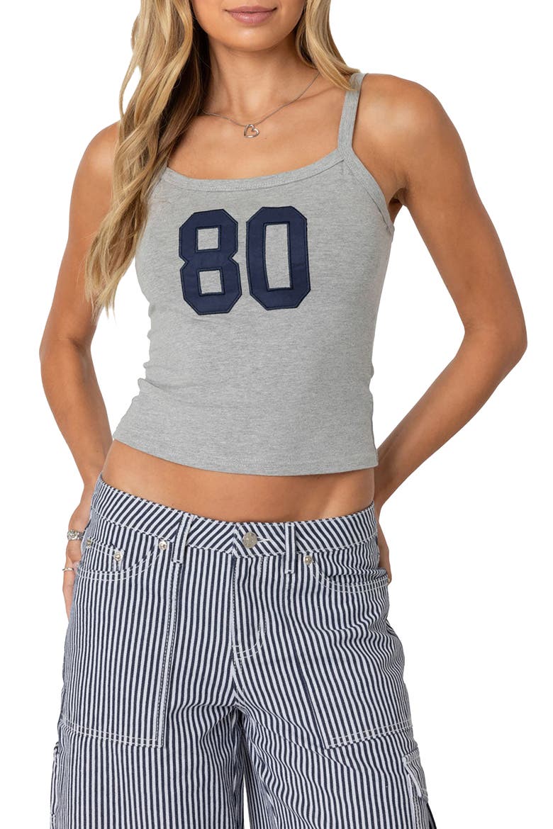 '80s Babe Appliqué Cotton Crop Tank Top, Main, color, GRAY-MELANGE