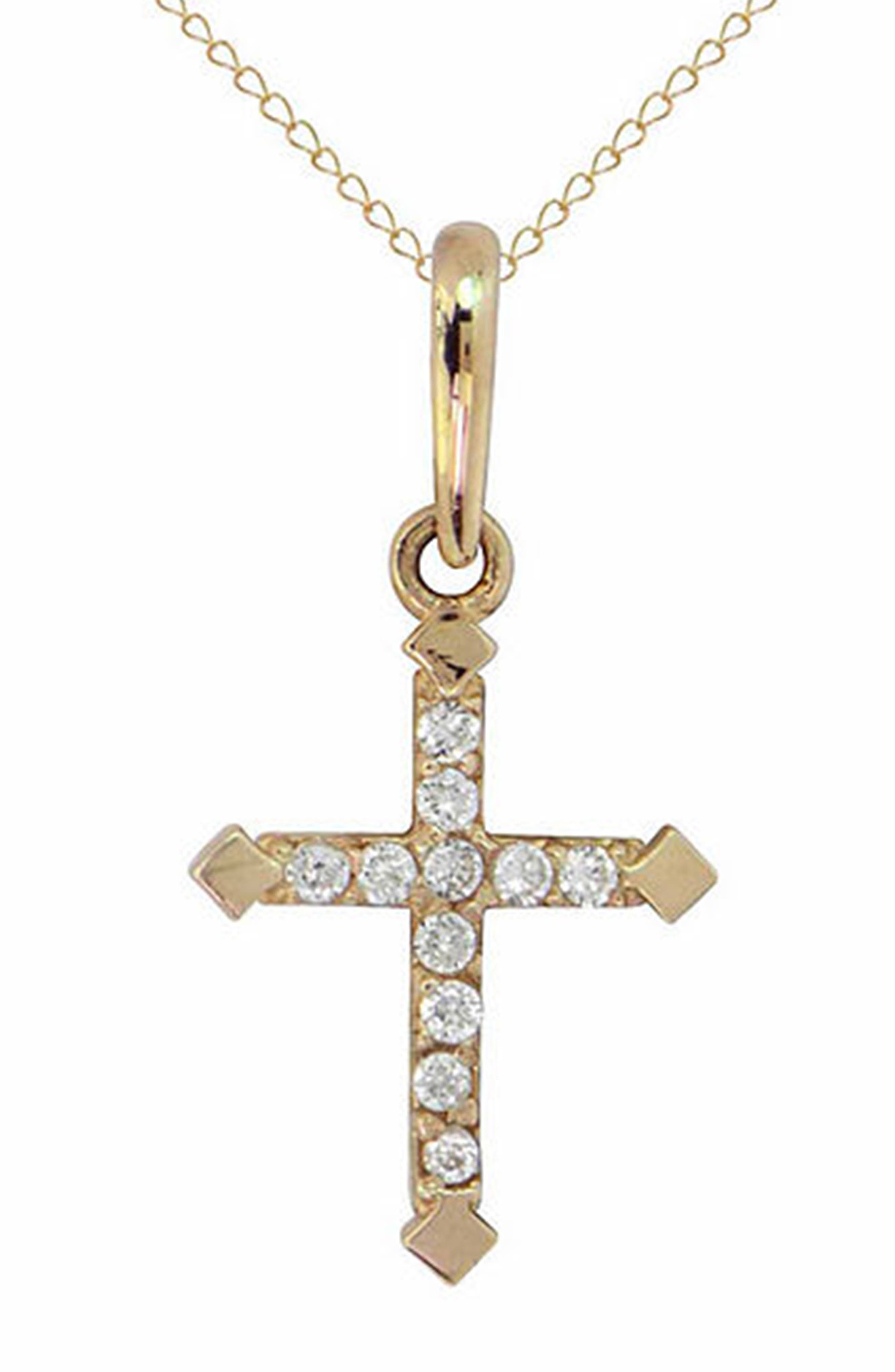 14k Gold Cubic Zirconia Cross Pendant Necklace