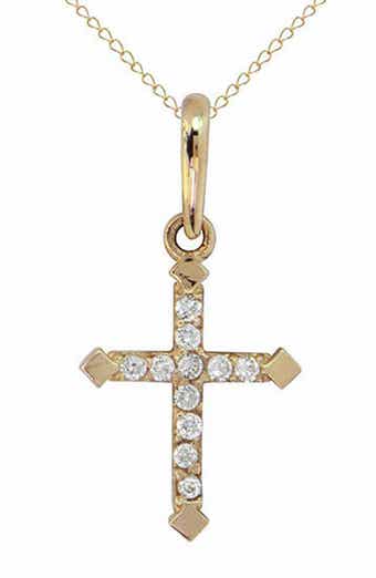 14k Gold Cubic Zirconia Cross Pendant Necklace