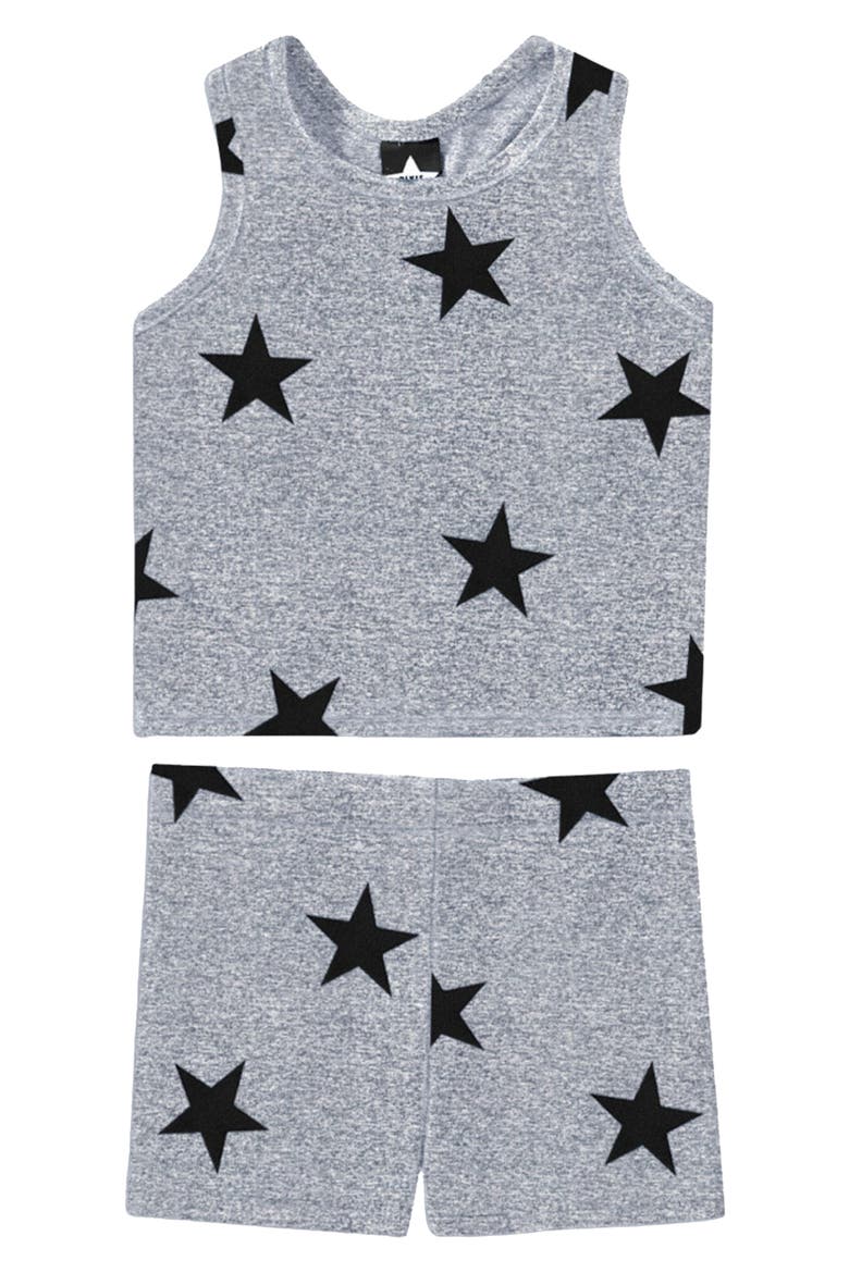 Kids' Cropped Tank & Shorts Set, Main, color, STEEL BLACK STARS