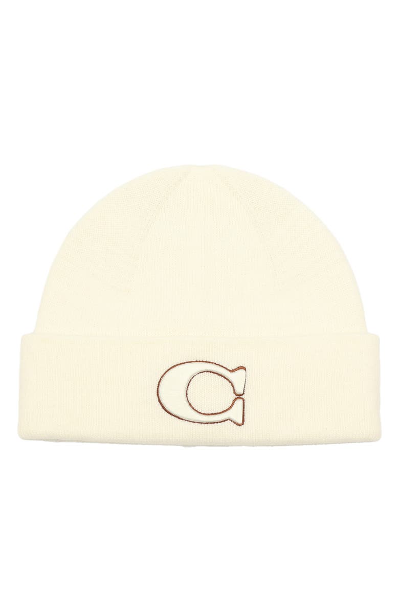 COACH Varsity C Cuff Beanie, Main, color, Chalk