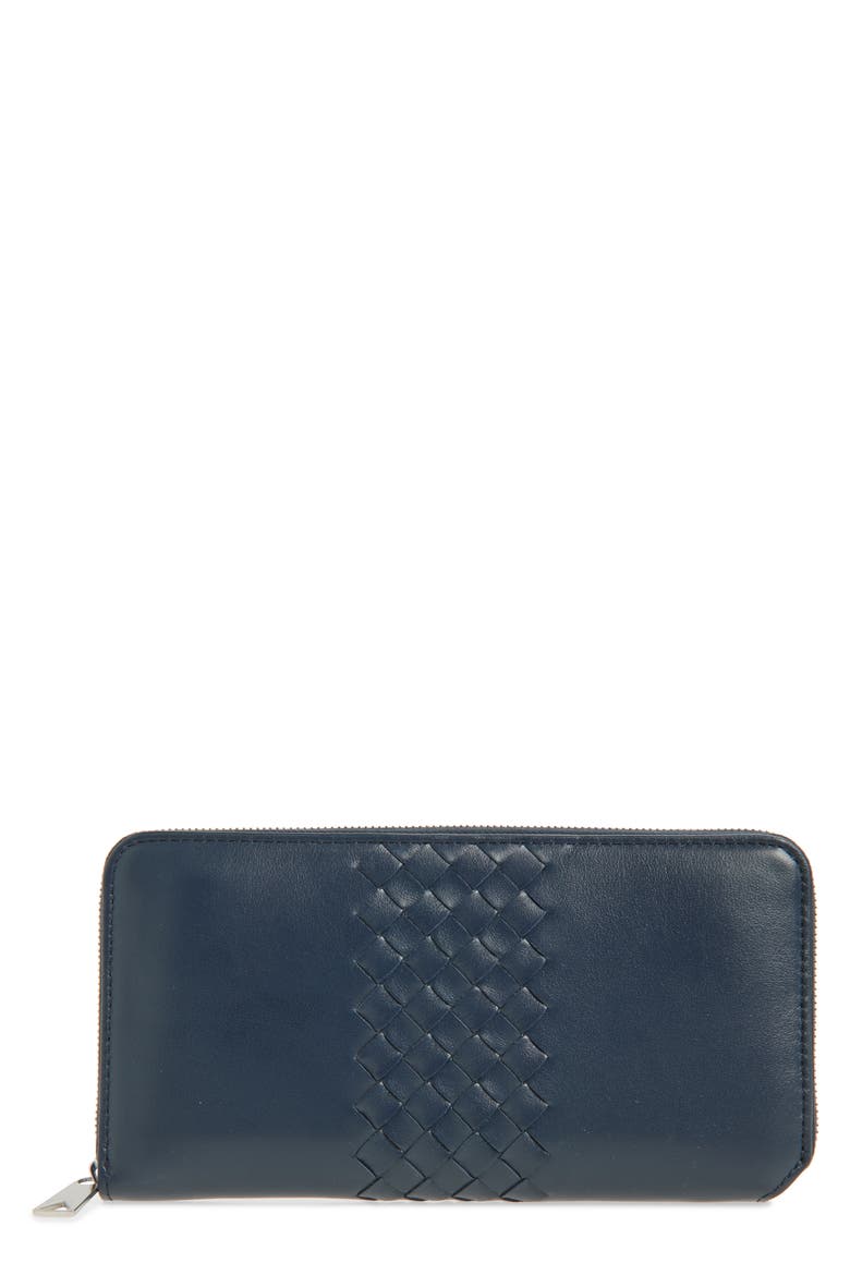 Piccolo Intrecciato Leather Zip Wallet, Main, color, 4035 NEPTUNE-SILVER