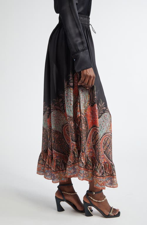 Zimmermann Rhiannon Ruffled Paisley-print Organic Silk Maxi Skirt In Black Paisley