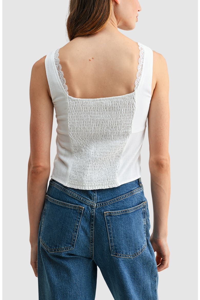 Lace Trim Pleated Rayon and Linen Top, Alternate, color, IVORY