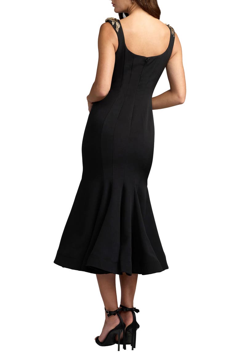 Sleeveless Crepe Mermaid Midi Dress With Flowers, Alternate, color, Black