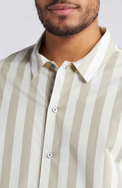 Frame Printed Button Front Short Sleeve Camp Shirt In Smoke Beige Stripe