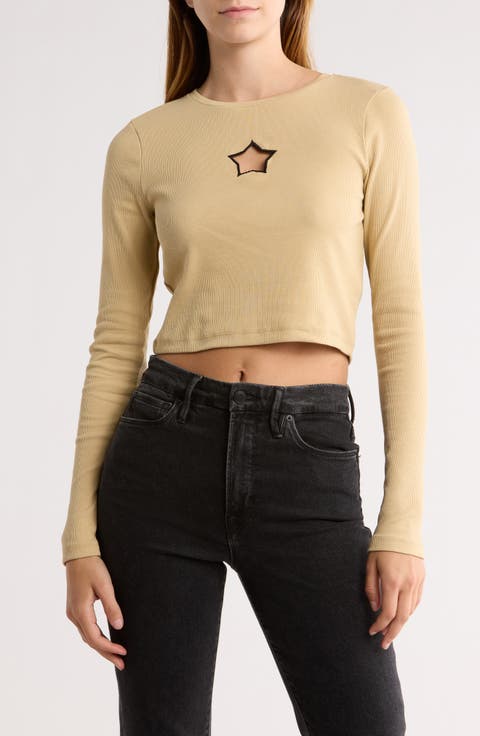 Stine Star Cutout Long Sleeve Crop T-Shirt