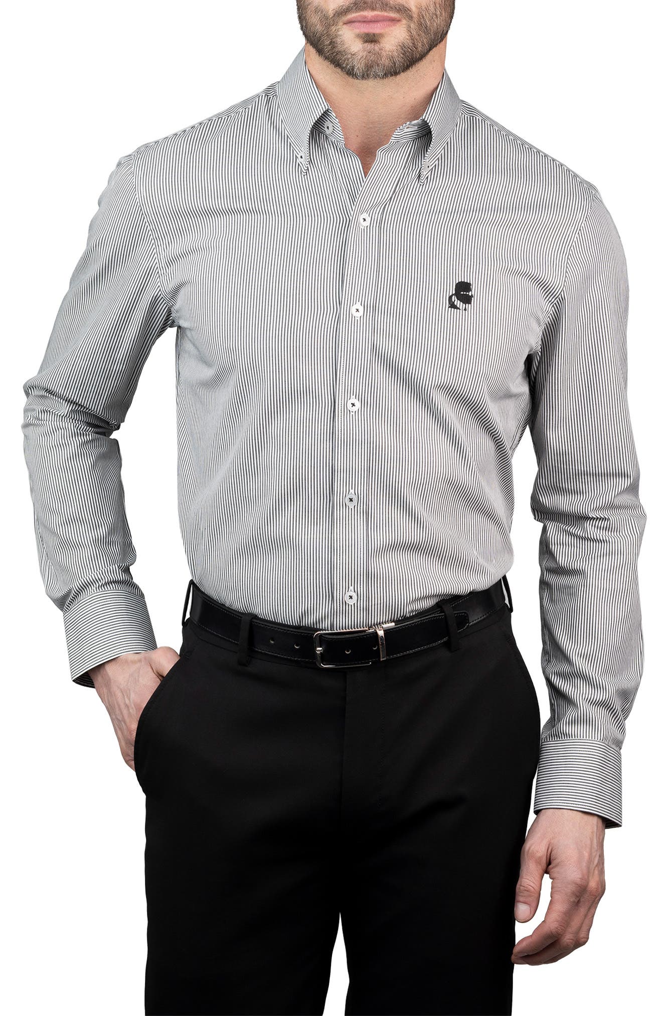 KARL LAGERFELD Trim Fit Stripe Cotton Dress Shirt