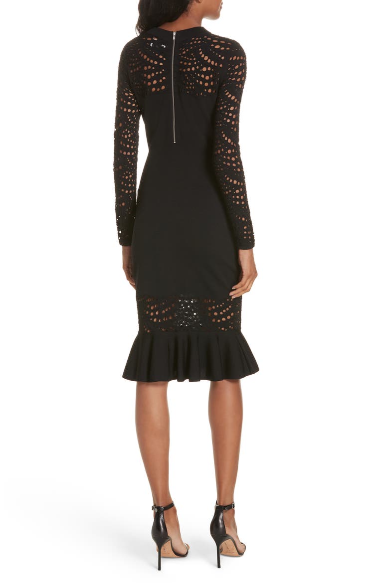 Lace Pointelle Mermaid Midi Dress, Alternate, color, BLACK