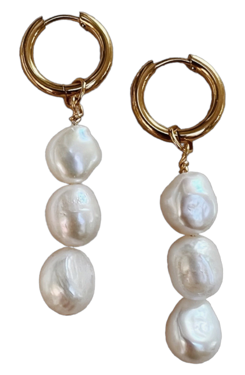 sccollection 3 Drop Pearl Earrings, Main, color, Gold