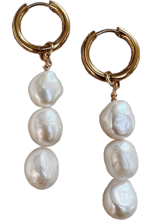 Sccollection 3 Drop Pearl Earrings In Gold
