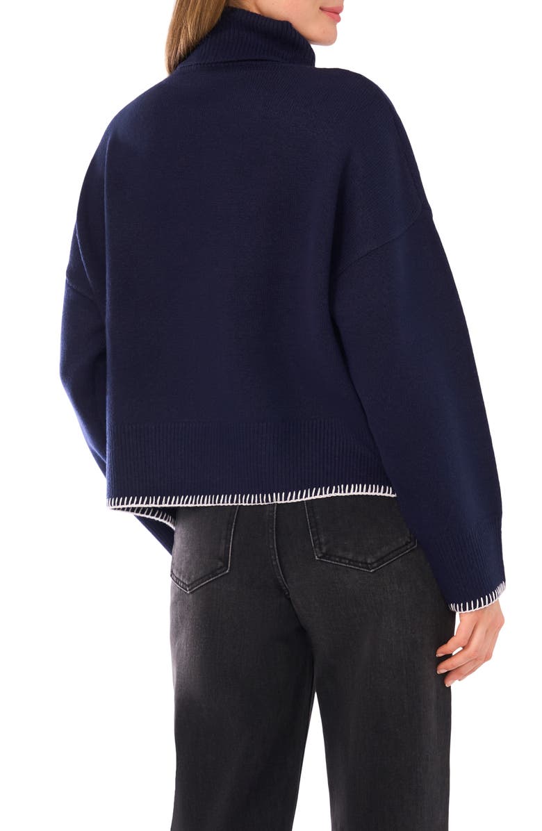 Parker Floral Embroidered Turtleneck Sweater, Alternate, color, Classic Navy