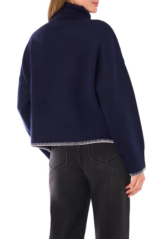 Parker Floral Embroidered Turtleneck Sweater In Blue