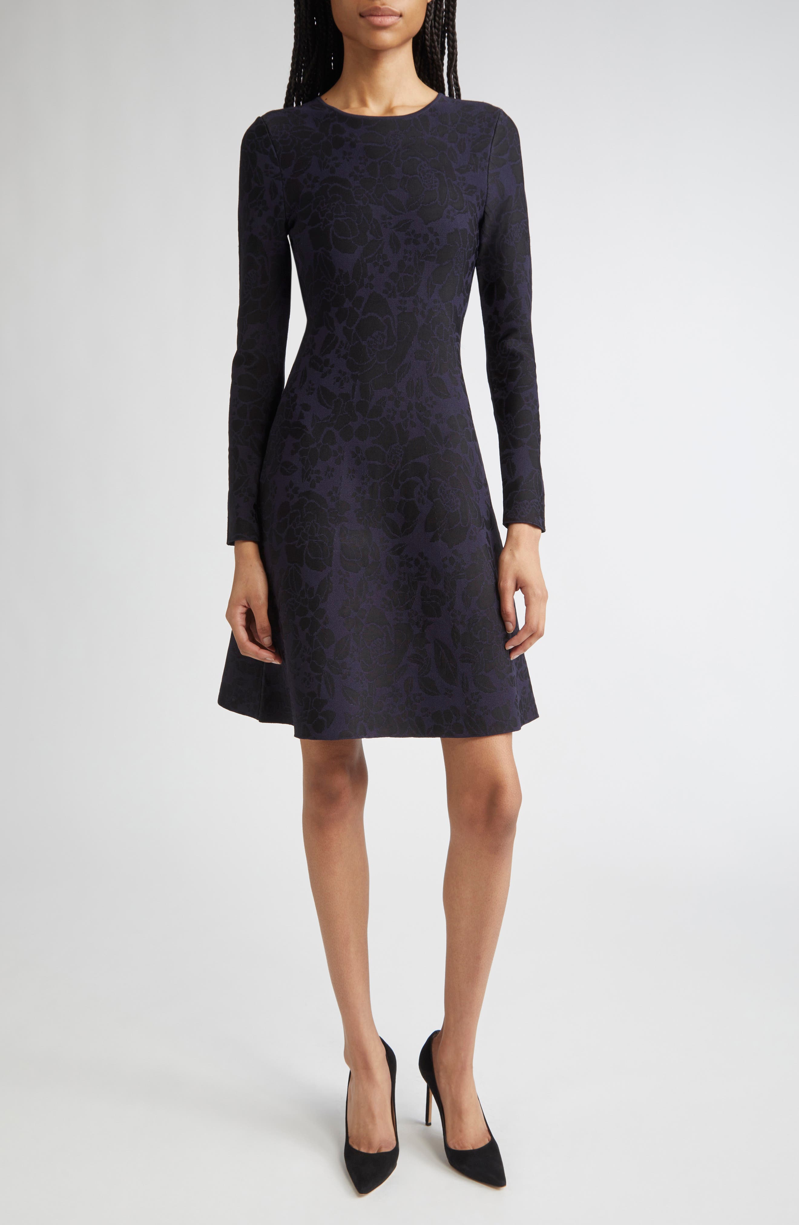 Long Sleeve Floral Jacquard Minidress