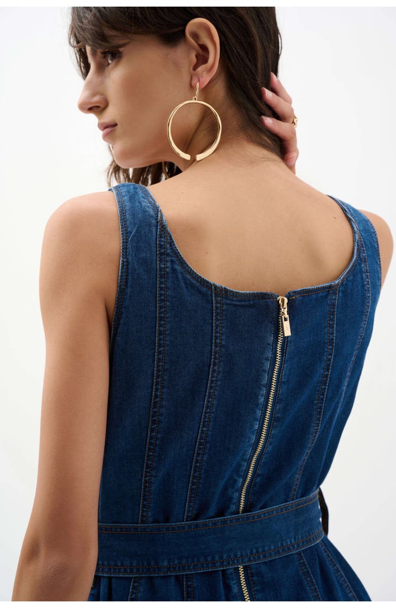 JOSEPH RIBKOFF Denim Fit And Flare Midi Dress With Belt, Alternate, color, Denim Medium Blue