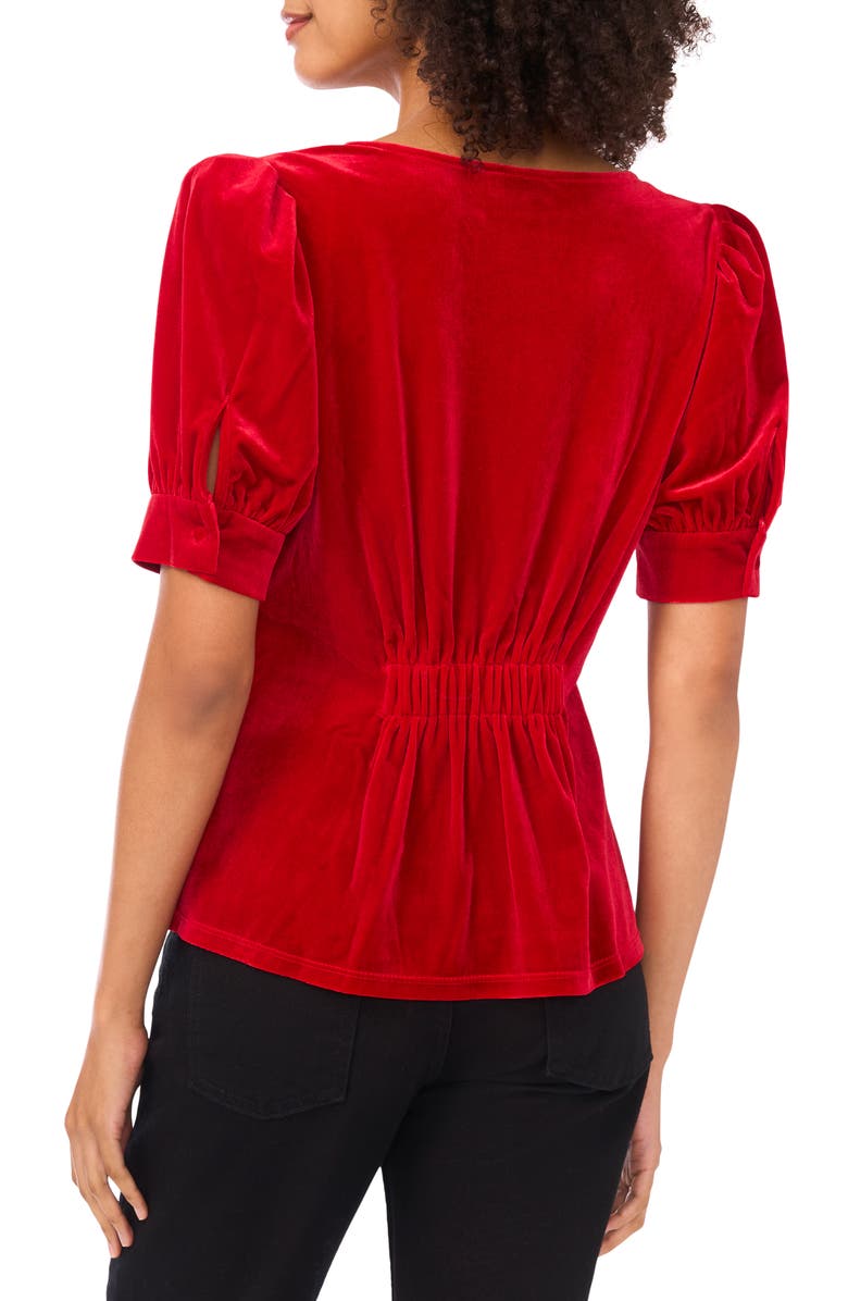 CeCe Bow Velvet Top, Alternate, color, Candy Apple