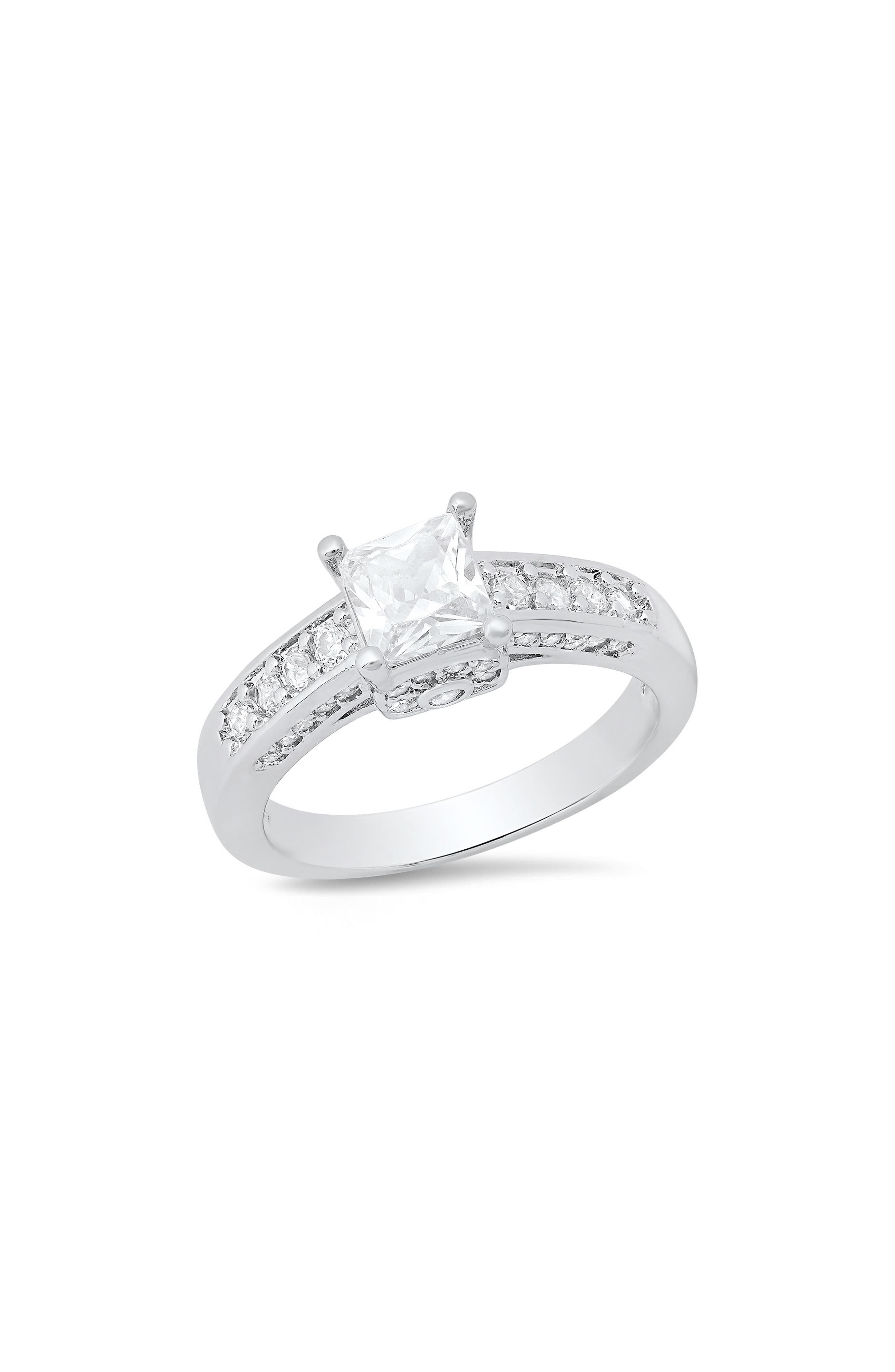 HMY JEWELRY 18K White Gold Plated Simulated Diamond Ring