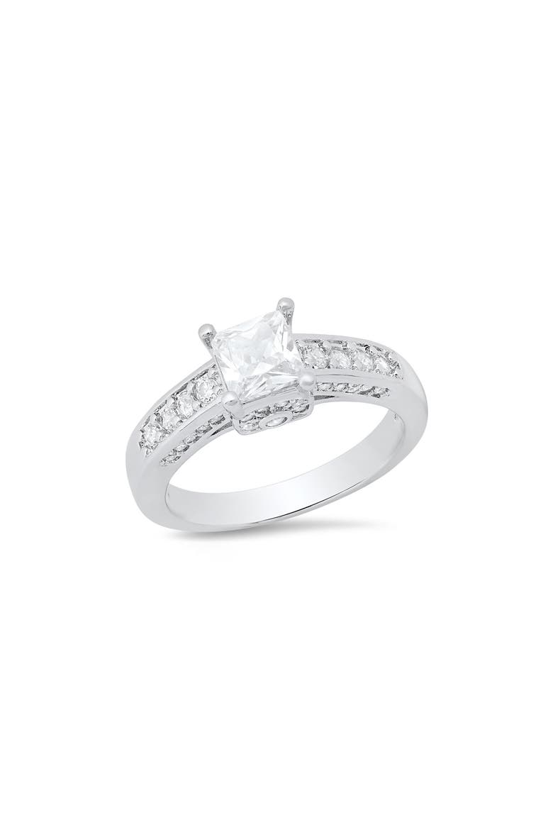 18K White Gold Plated Simulated Diamond Ring, Main, color, SILVER