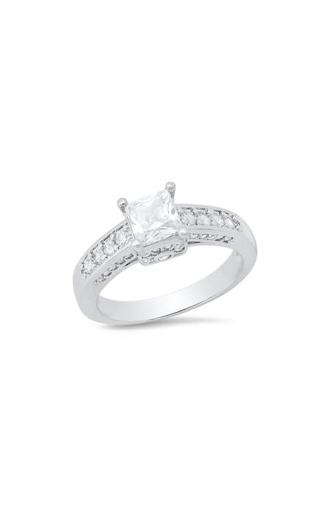 18K White Gold Plated Simulated Diamond Ring