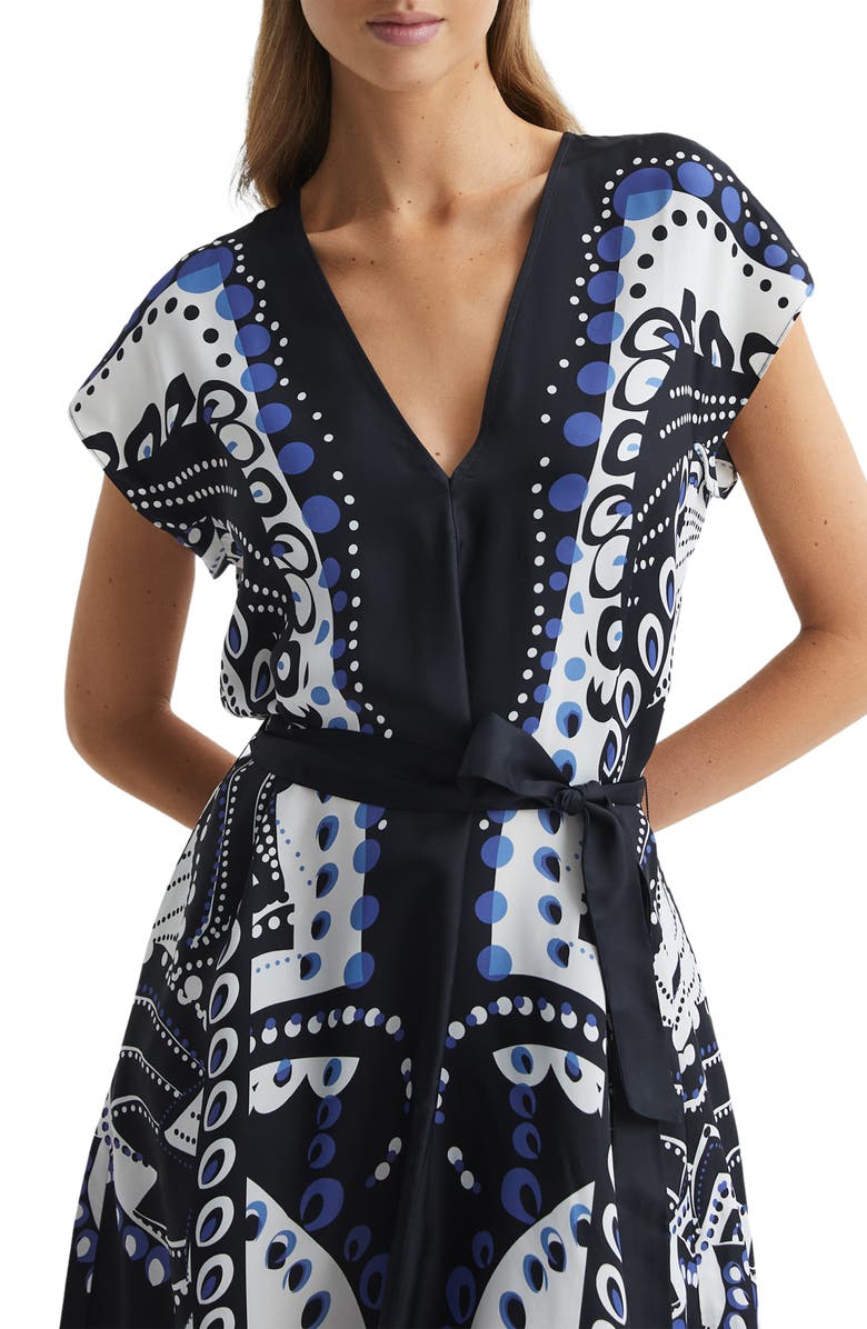 Reiss Freja Print Tie Waist Midi Dress, Alternate, color,