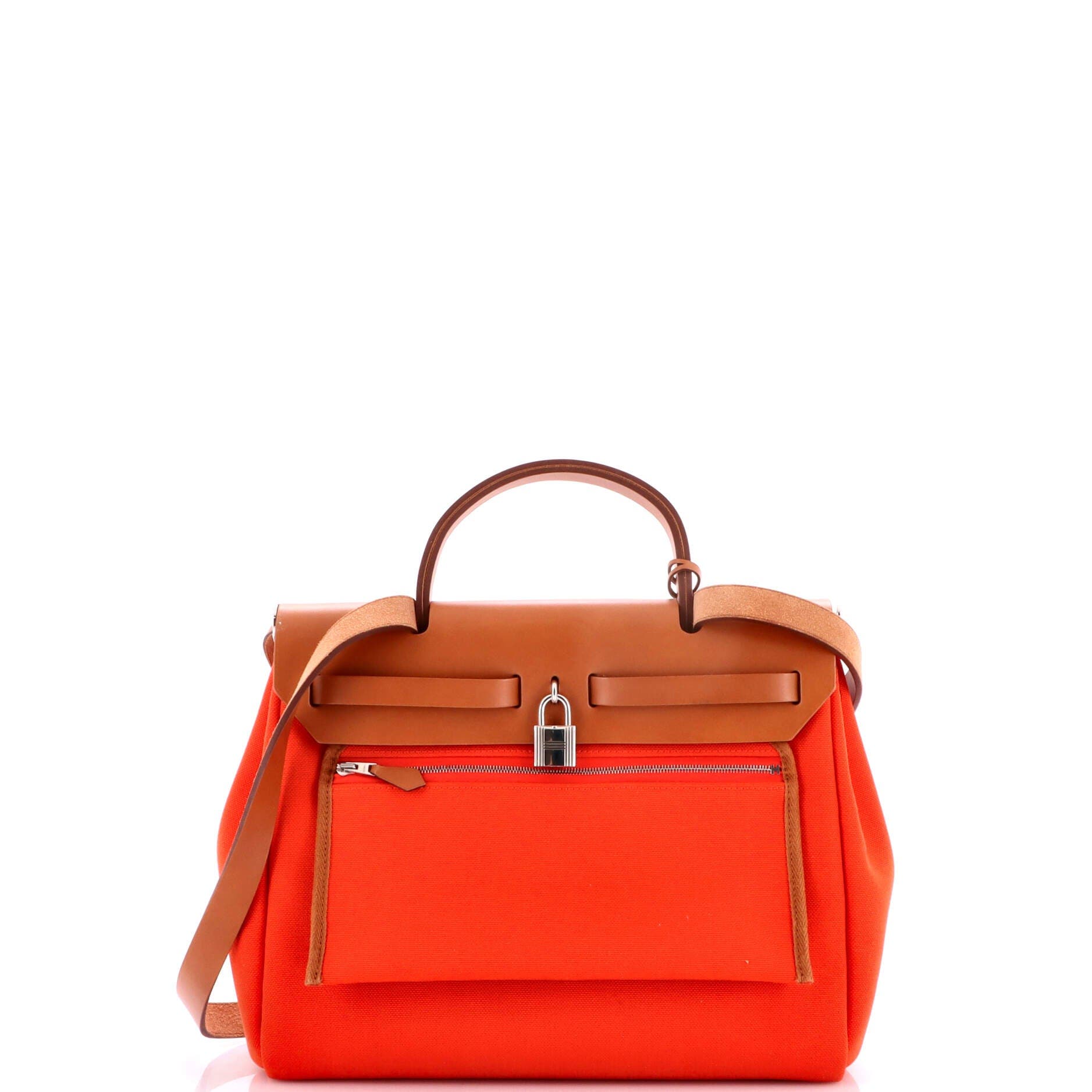 Pre-Owned Hermes Herbag Zip Leather and Toile 31, Alternate, color, Capucine