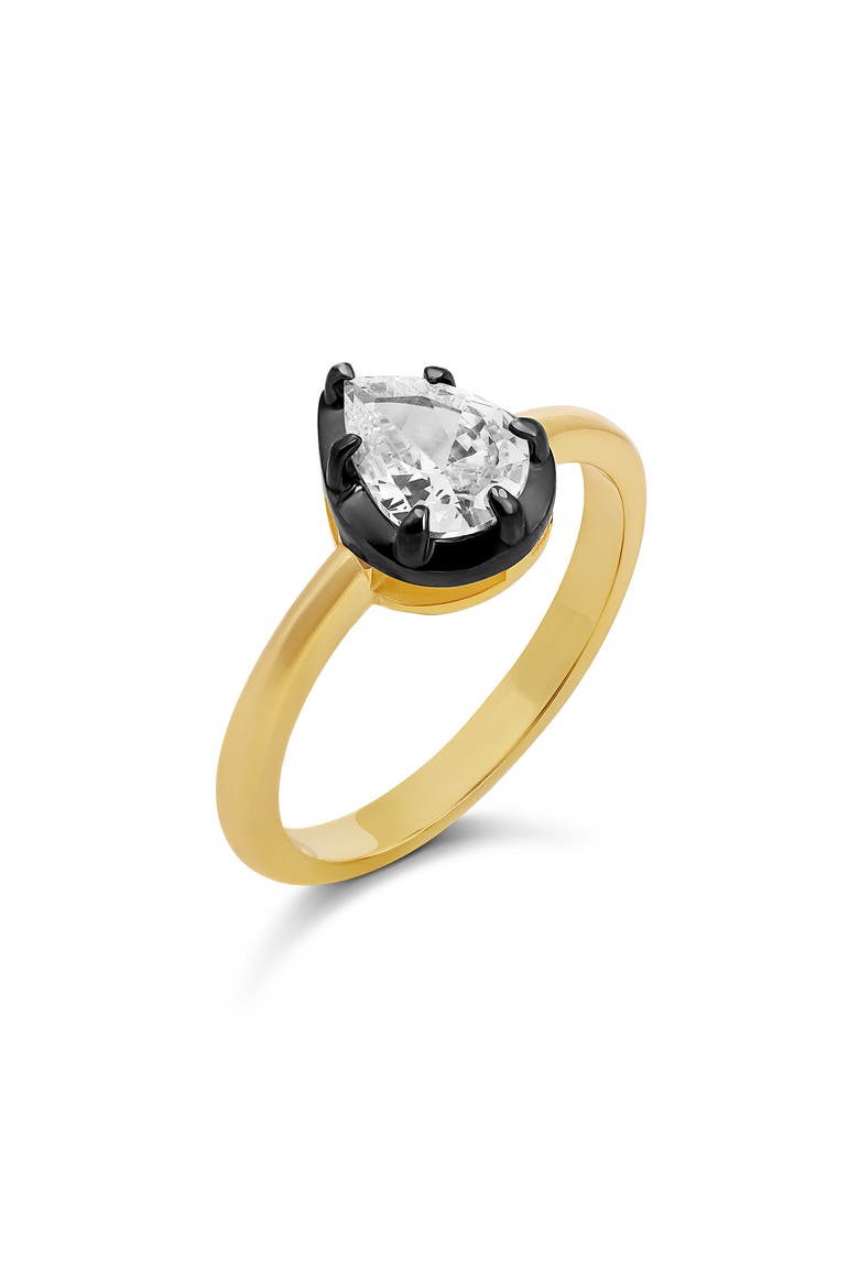 Pear Cut Cubic Zirconia Solitaire Ring, Main, color, GOLD