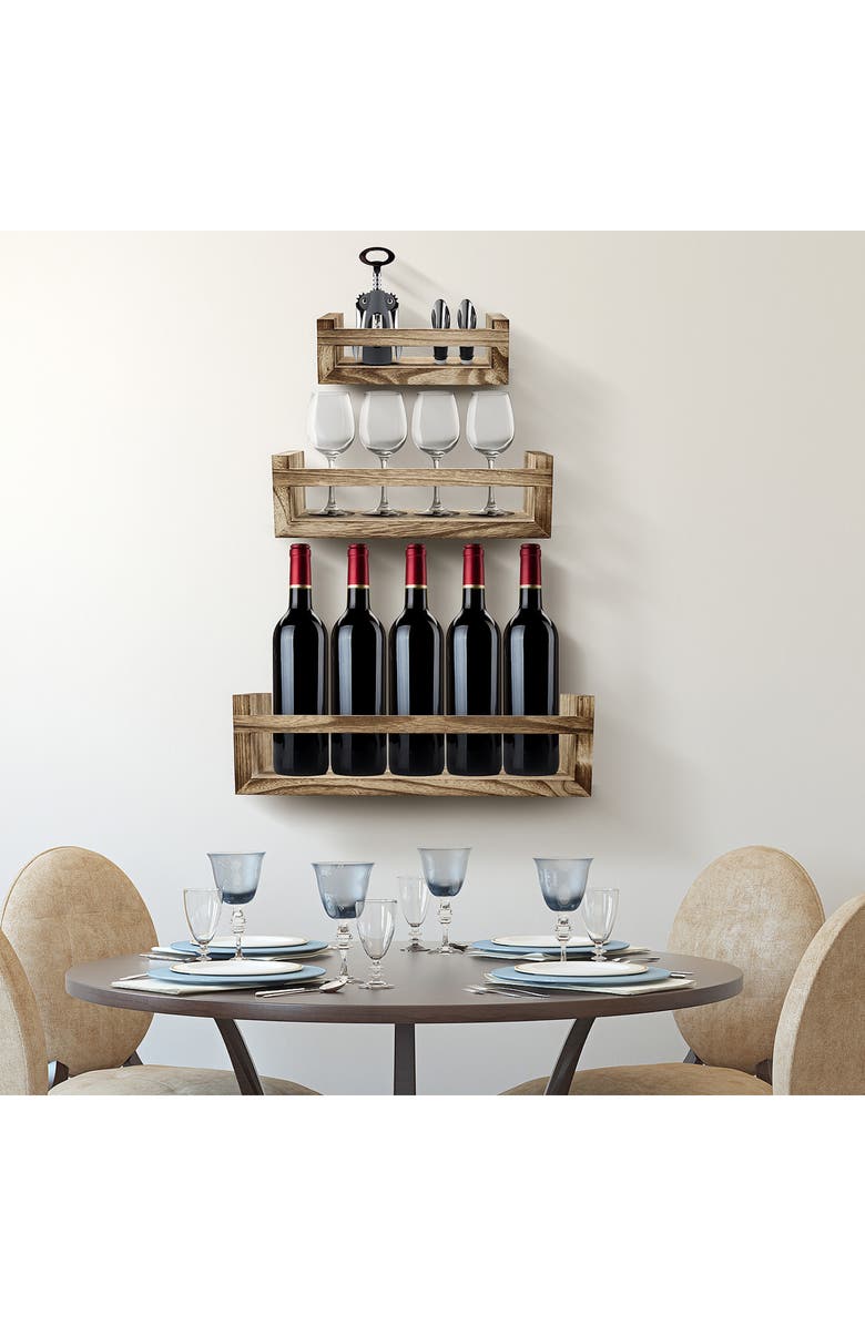 SORBUS Mahogany Wood Floating Shelf 3-Piece Set, Alternate, color, 