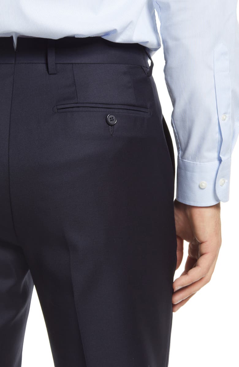 Santorelli Roma Flat Front Loro Piana Wool Serge Dress Pants, Alternate, color, Navy