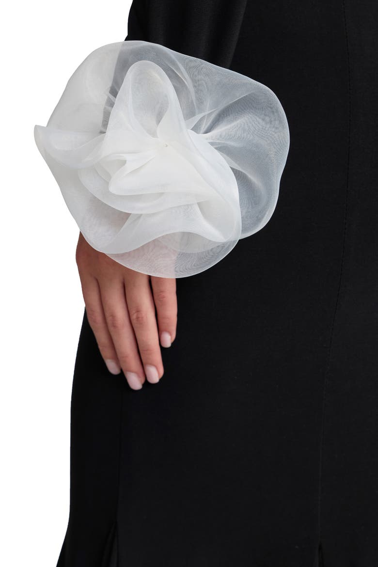 One Shoulder Long Sleeve Mermaid Jersey Gown, Alternate, color, Black Ivory