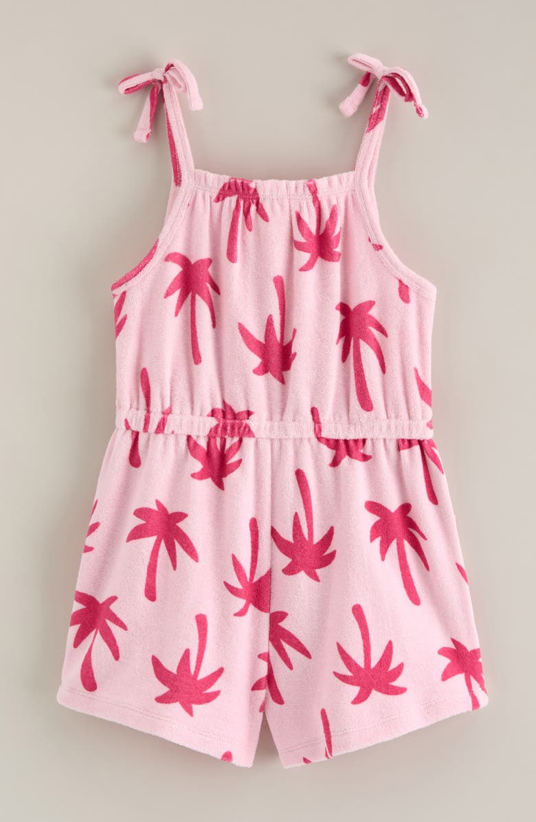 Tucker + Tate Kids' Bow Strap Cotton Terry Romper, Alternate, color, Pink- Pink Magenta Palms