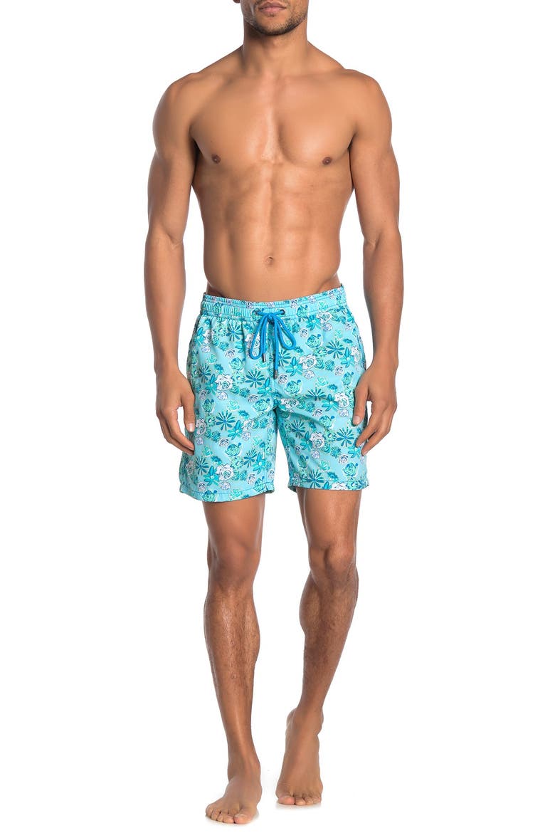 Floral Print Drawstring Swim Shorts, Main, color, LT. BLUEDNU