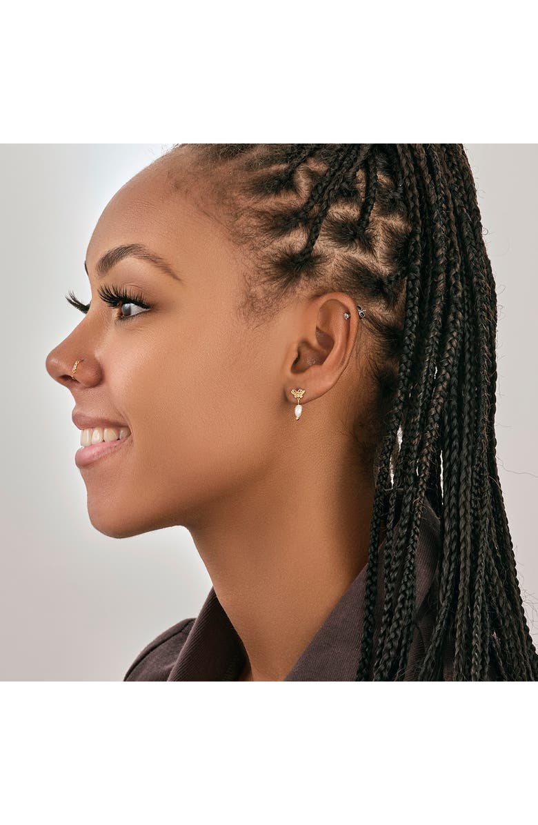 Sterling Forever 14K Gold Plated Butterfly 6mm Baroque Pearl Drop Earrings, Alternate, color, 