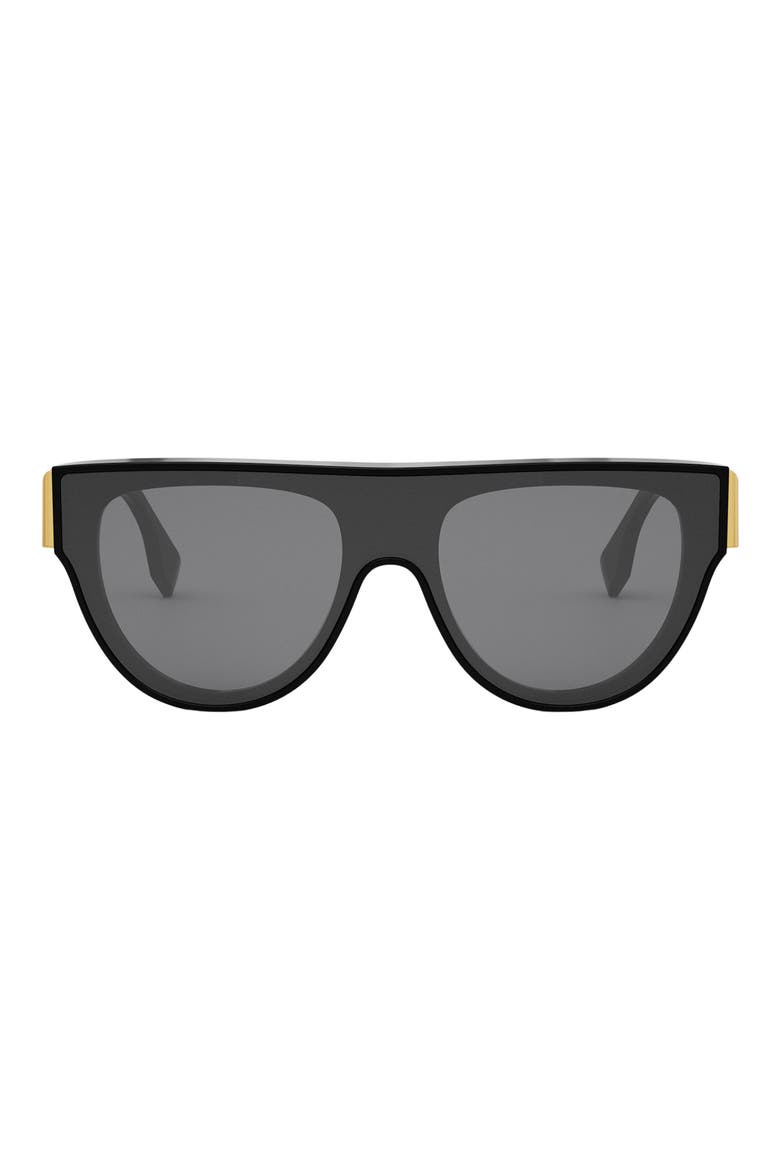 'Fendi First 139mm Flat Top Sunglasses, Main, color, SHINY BLACK / SMOKE