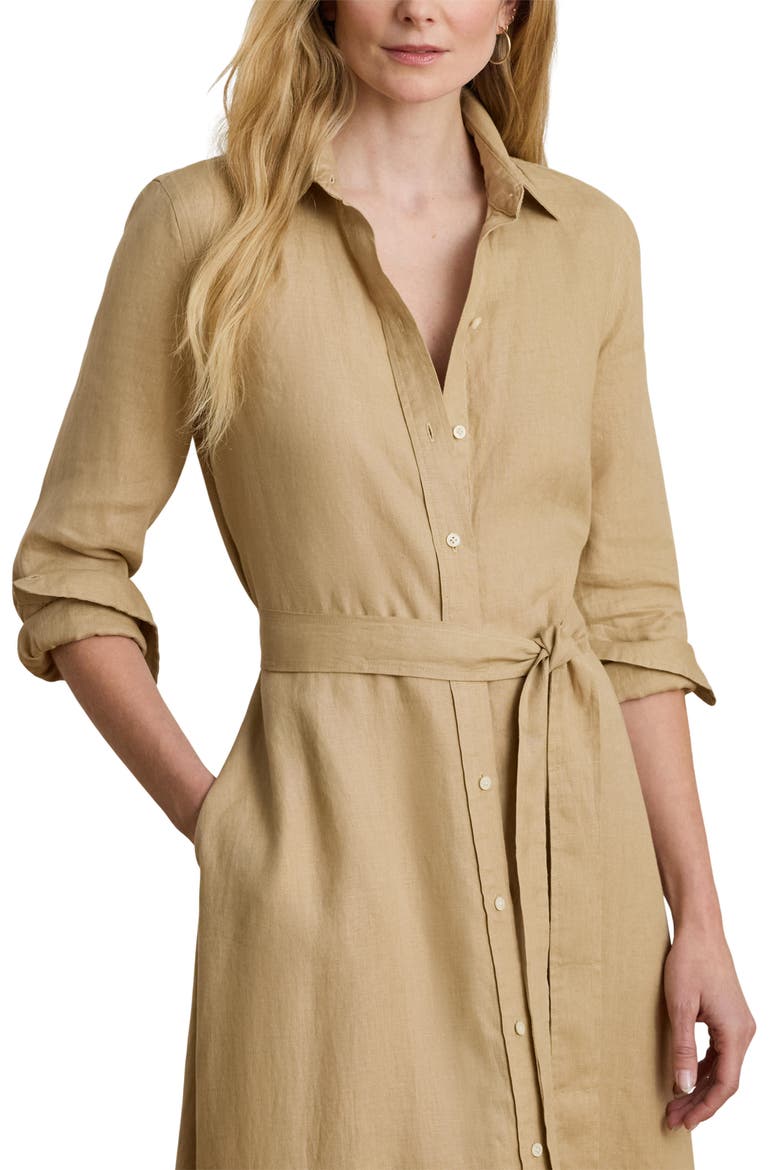 Belted Linen Shirtdress, Alternate, color, BIRCH BEIGE